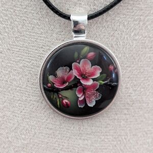 Floral Pendant Necklace with Pink Blossoms